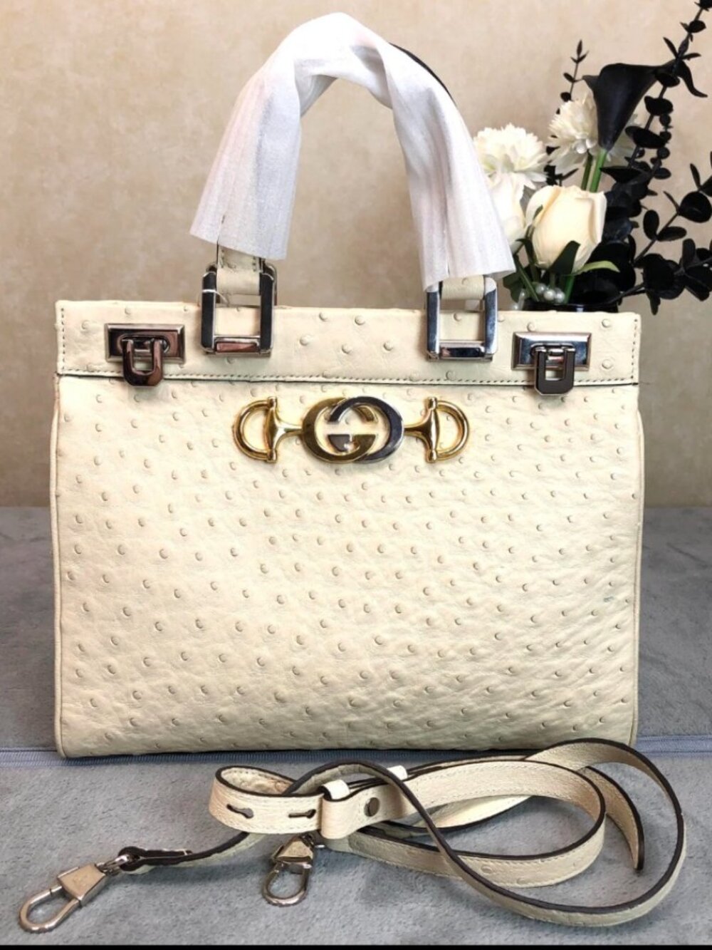 Gucci Zumi Top Handle Bag Genuine Ostrich